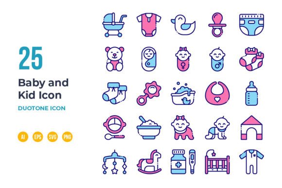 Baby and Kid Icon Set in Colored Line