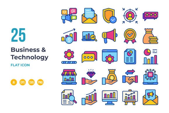 Business and Technology Icon in Flat