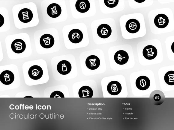 Coffee Icon Set Circular Outline Style