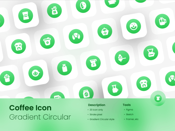Coffee Icon Set Gradient Circular Filled