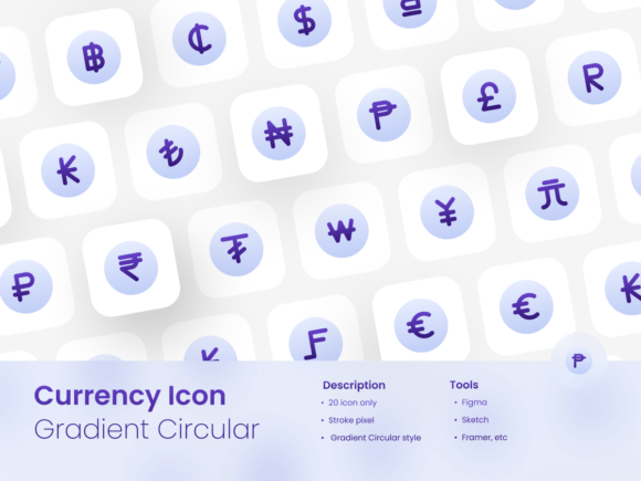 Currency Icon Set Gradient Circular