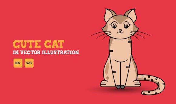 Cute Cat in Flat Vector Illustration