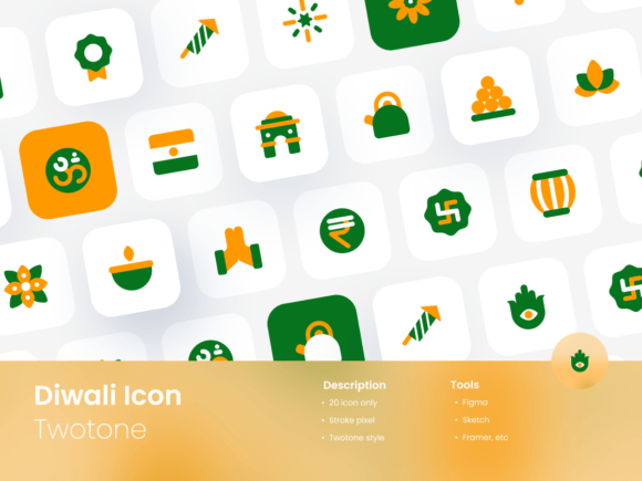 Diwali Icon Set Twotone Style