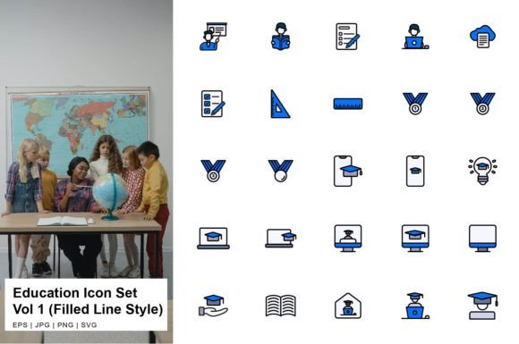 Education Icon Set Filled Line Vol 1
