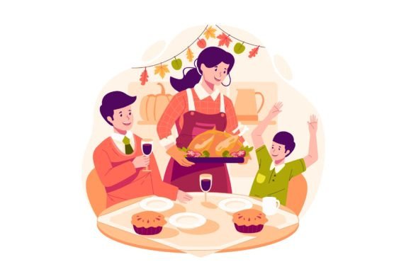 Family Thanksgiving Dinner Illustration