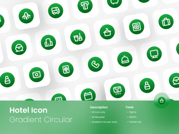 Hotel Icon Set Gradient Circular Outline