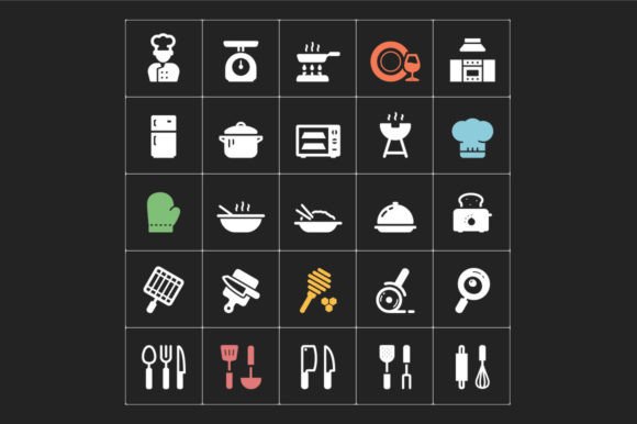 Kitchen and Utensils Solid Icon Graphics