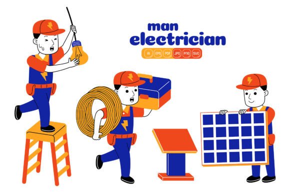 Man Electrician Vector Pack 04: Graphics & Illustrations for Real Crafting